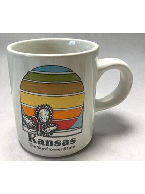 Vintage Kansas Sunflower State Mini Coffee Mug Colorful Ceramic Retro Striped